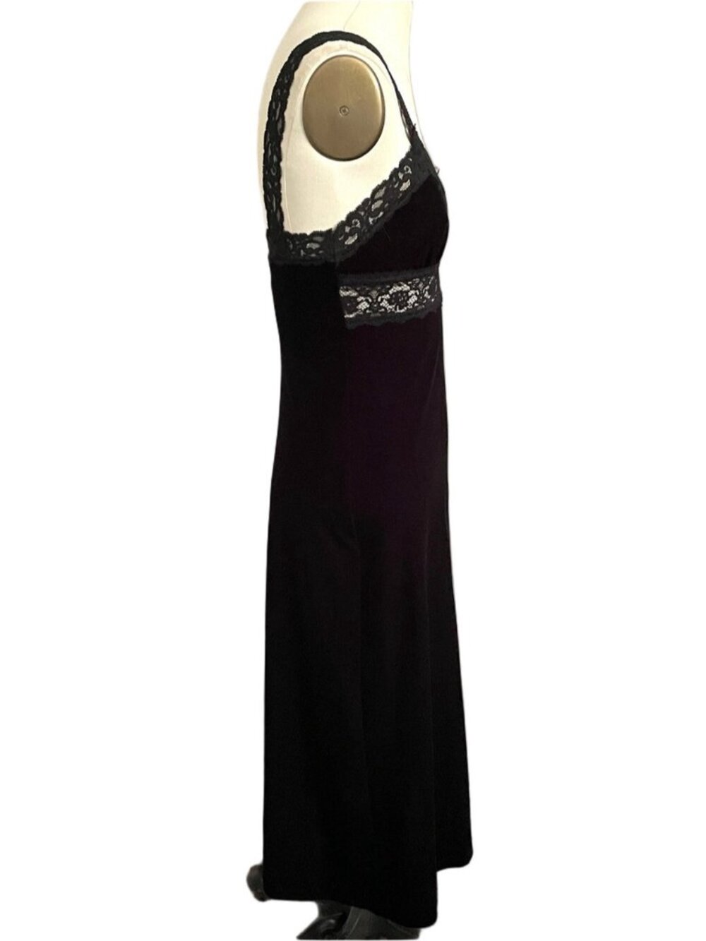 Vintage Betsey Johnson Black Velvet Lace Trim Slip Midi Dress - Small ๐บ๐ธ - Picture 5 of 10
